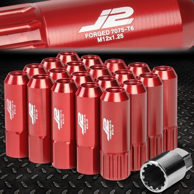 J2 ENGINEERING 7075 ALUMINUM M12X1.25 16PCS 60MM OPEN-END LUG NUT 4PC LOCK RED