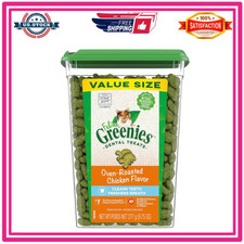 Greenies Feline Adult Natural Dental Cat Treats,Oven Roasted Chicken,9.75 oz Tub