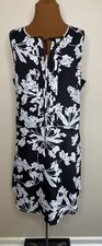 Banana Republic Floral Black White Sleeveless Slit Neck Dress Size 14
