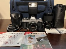 Canon AE-1 35mm SLR Camera  50mm f/1.8 Lens, 28-80mm Macro Lens, Flash READ 