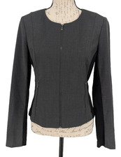 CALVIN KLEIN Blazer SIZE 8 Charcoal Front Zip Career Business Corp Gore GREAT