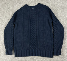 LL Bean Signature Sweater Mens Large Blue Pullover Cable Knit Fisherman Heavy
