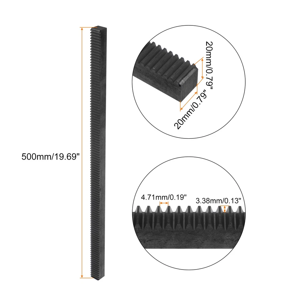 Rack de engrenagens 1.5Mod 20mmx20mmx500mm 45# rack de esporão linear reto de aço - Imagem 3 de 4