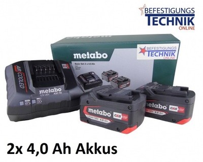Metabo Basis Starter Set 2x Akku Li-ion 18,0 Volt 4,0 Ah CAS + Ladegerät ASC 55 