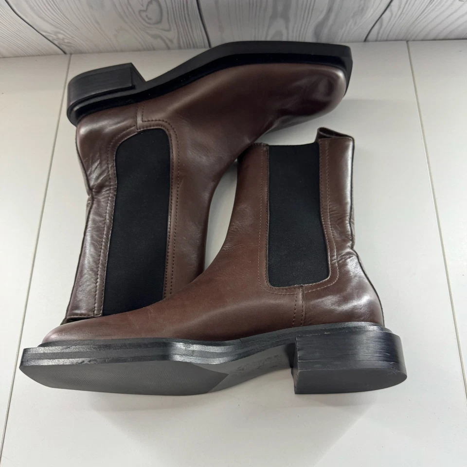  Botín Chelsea Punta Cuadrada Cuero Marrón Oscuro Zara Excelente Talla 7.5 (38) Foto 3 de 4