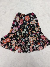 Vintage Chic Fille Women's Black Floral Knee Length Raffle Skirt Size S