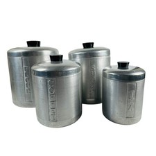 Vintage Aluminum Kitchen Canister Set Flour Sugar Coffee Tea Black Knobs