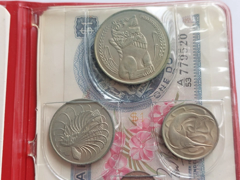 Singapur 1967 6 monedas BU conjunto embalaje original nueva emisión con nota Foto 2 de 4