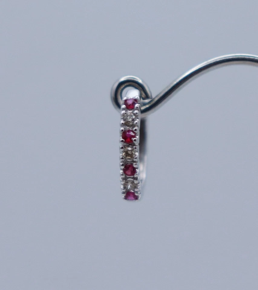 9ct White Gold .11 Ruby & Diamond Claw Earrings 1.95g - Image 2 of 4