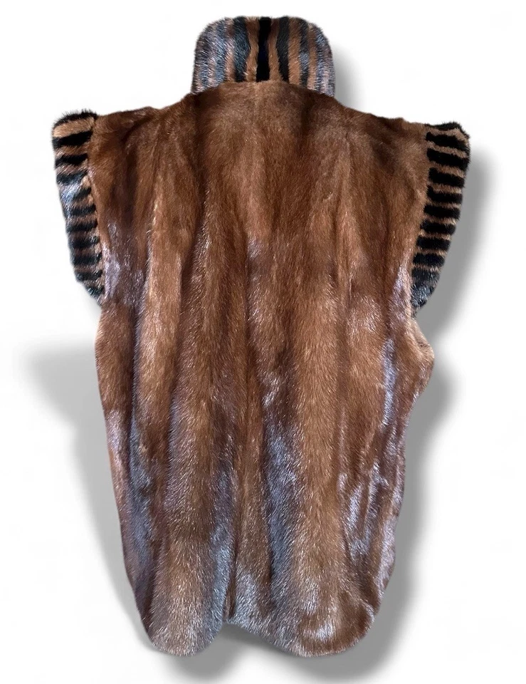 Chaleco Littlewood Milano Mujer Piel Marrón Borde a Rayas Cierre Palanca Italia L Foto 2 de 4