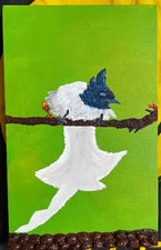 Unique Handmade Acrylic Painting of a Bird in Tranquil Green Serenity