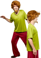 Adults Shaggy Costume Mens Scooby Doo Cartoon Fancy Dress Outfit + Wig