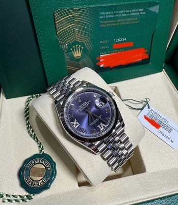 2025 Brand New Rolex Datejust 36mm 126234 Fluted Diamond Purple Complete Set