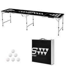 8 Foot Portable Beer Pong Table, Foldable Tailgate Table, Carrying Handles and 6