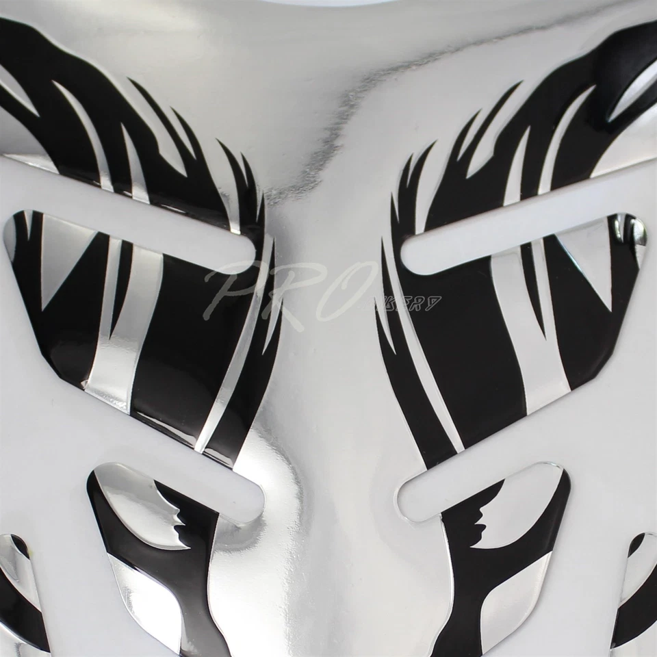 Almohadilla protectora resistente para tanque de combustible/gas 3D 4 piezas calcomanía/pegatina cromada plateada fuego tribal Foto 4 de 4