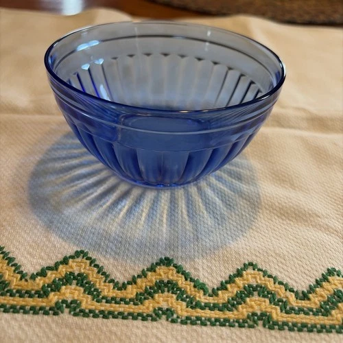Hazel Atlas Depression Glass Aurora Cobalt 4 1/2” Deep Oatmeal Bowl Late 1930’s