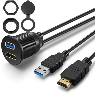 USB3.0 and HDMI Mount Cable   Extension Flush, 3 Feet, black