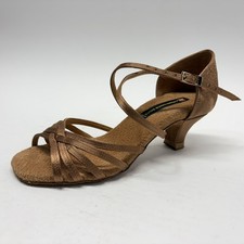 Crown Dance Shoes Made In USA Copper Satin Arch Strap 2  Heel Latin Women Sz 6.5