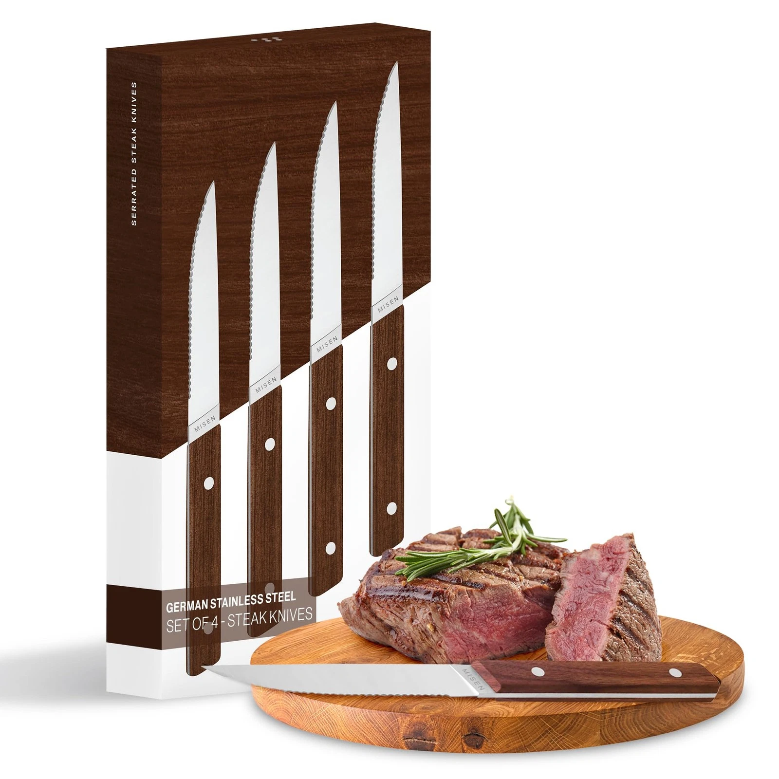 Steak Set of 4 - Precision Serrated Blades for Effortless Dining - German Sta...