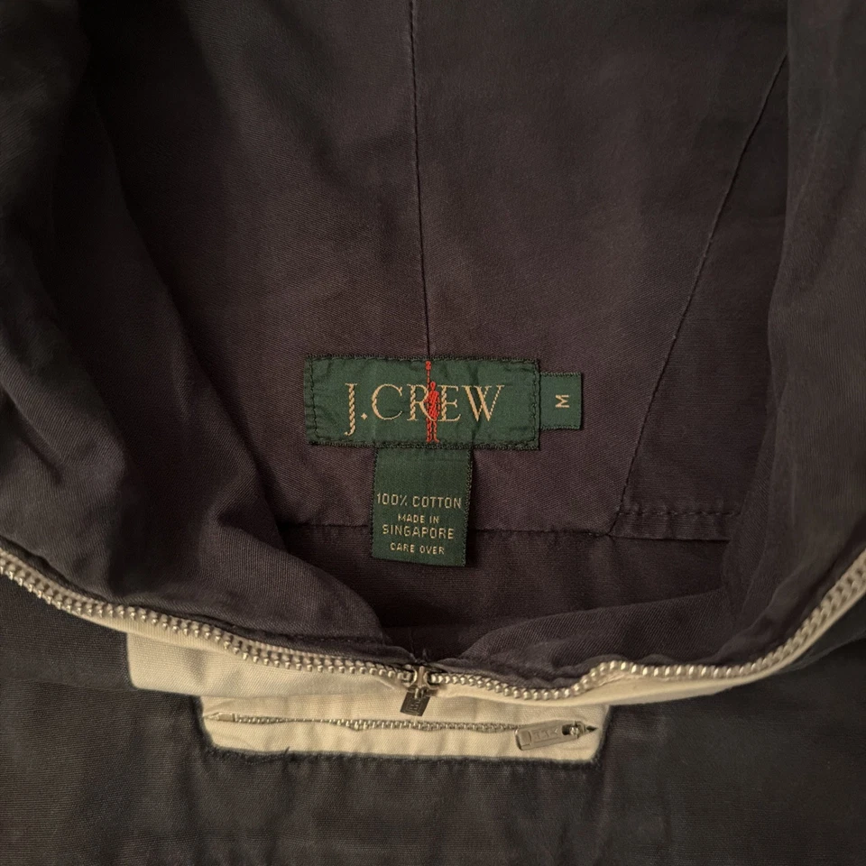 Vintage J Crew Oarsman Anorak Jacket Mens Medium Popover Hooded 90s RARE Green - Image 3 of 4