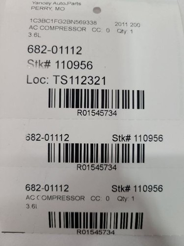 CHRYSLER 200 2011-2014 AC Compressor Without Rear AC 3.6L R8084913AA - Picture 11 of 12