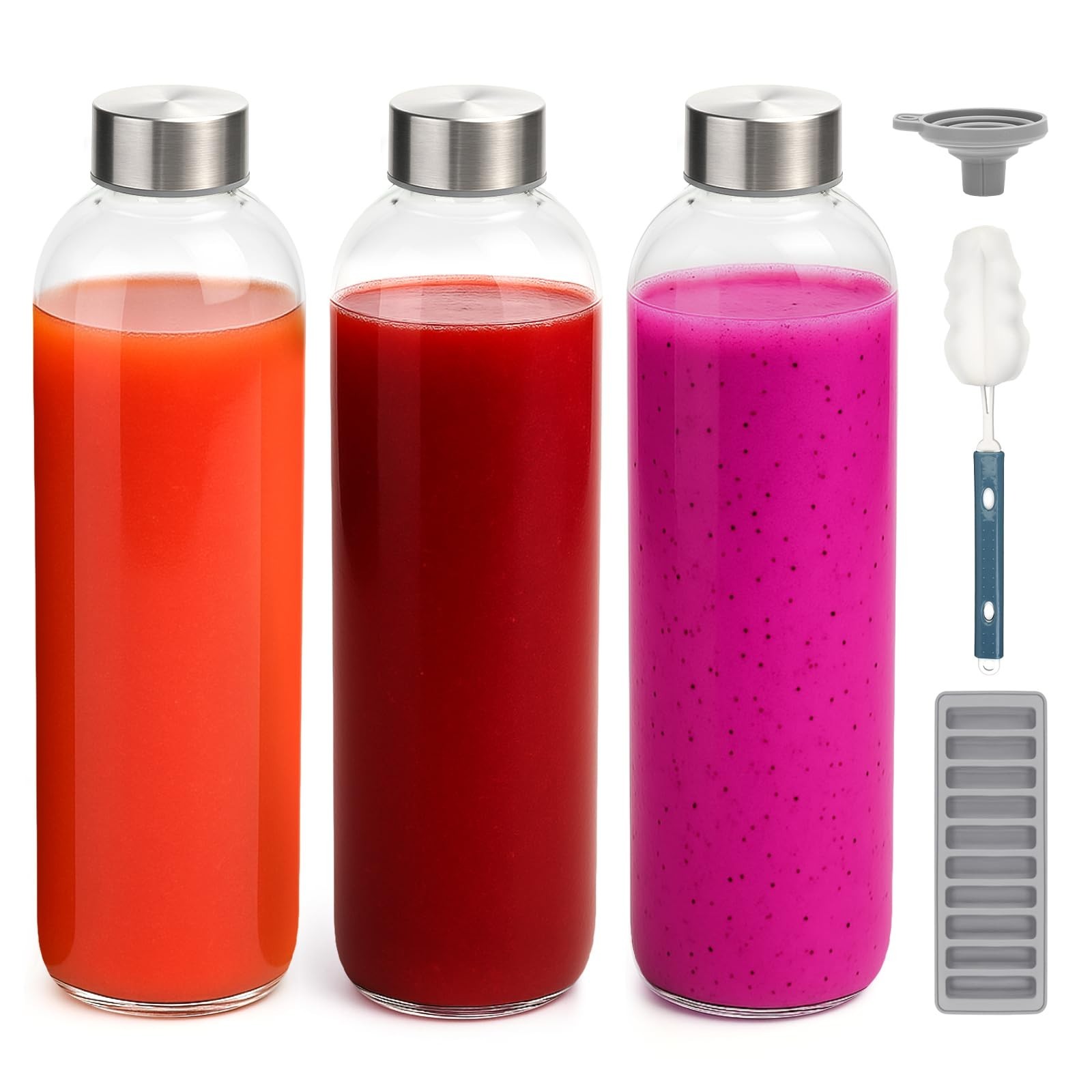 With Lids 32 Oz, 3 Pack Reusable Large Juice Bottle...