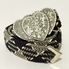 Vintage 1995 C J Inc Pewter Triple Heart Belt Buckle with Braided Belt Made USA