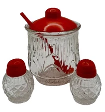 Vintage Host-s-Set Salt, Pepper & Condiment Jar w/Lid, Spoon Medco Products NYC