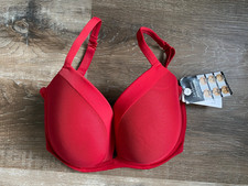 LE MYSTERE~new Low Plunge Bra~Underwire~Size 32G~Red~Mesh~Adjustable Straps~NWT