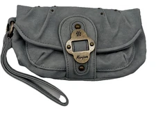 Mariposa Butterfly Wristlet Wallet Purse Canvas Zip Button Blue/Gray Minimalist