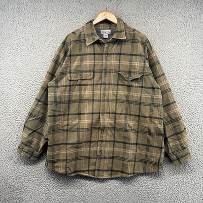 Carhartt Flannel Mens XXL Green Shirt Jacket Shacket Lined Long Sleeve Work Adul