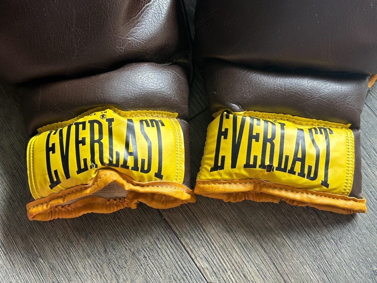 Vintage EVERLAST Boxing Gloves 2626 Set Brown Yellow UNUSED Pair