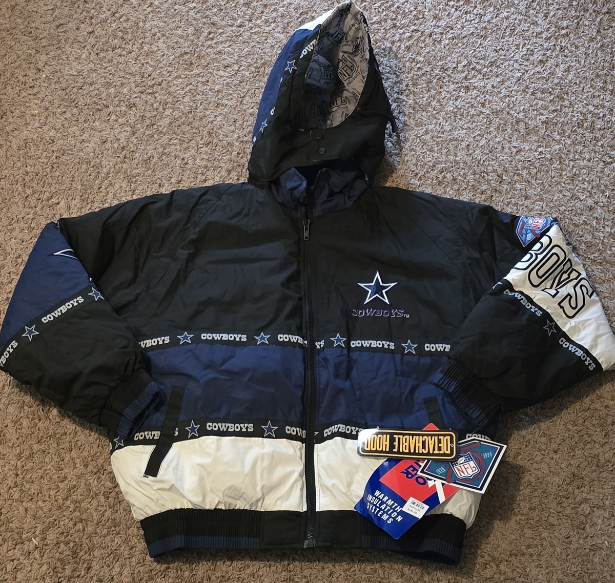 VTG PRO PLAYER NFL 75TH ANNIVERSARY DALLAS COWBOYS FULL ZIP HOODED JACKET  XL NWT
