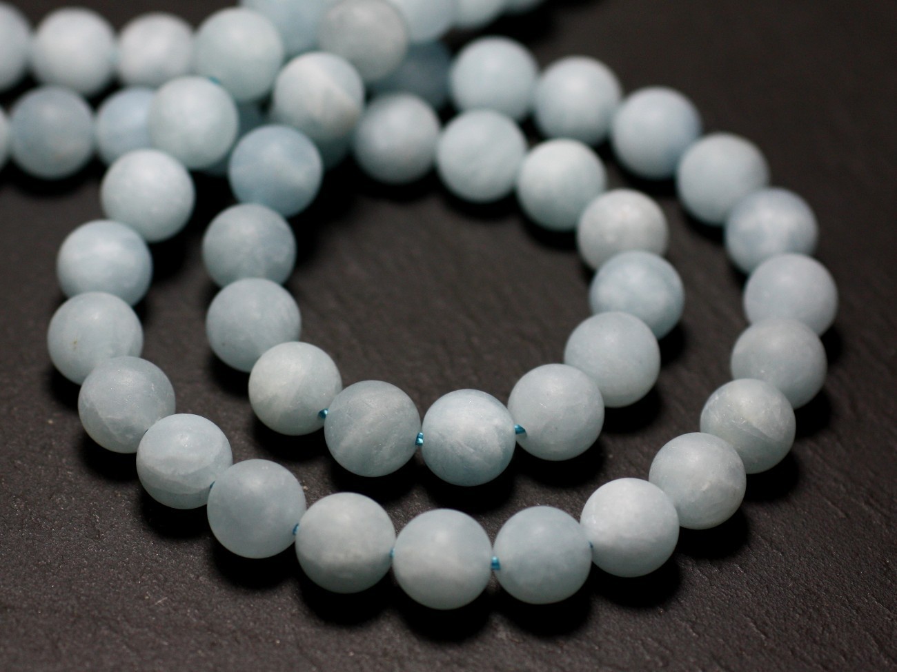 Perles pierre aigue marine boules 6mm pour création de bijoux DIY fil 39cm