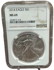 2014 American Silver Eagle $1 NGC MS69 Brown Label 1oz .999 Silver Bullion