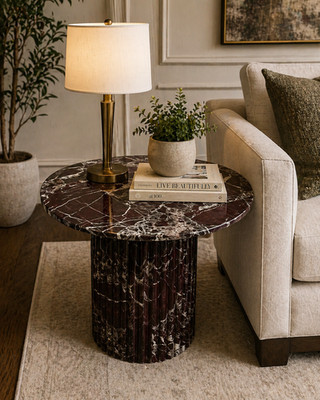 Red Marble Side Table   Handmade Luxury Stone End Table for Living Room