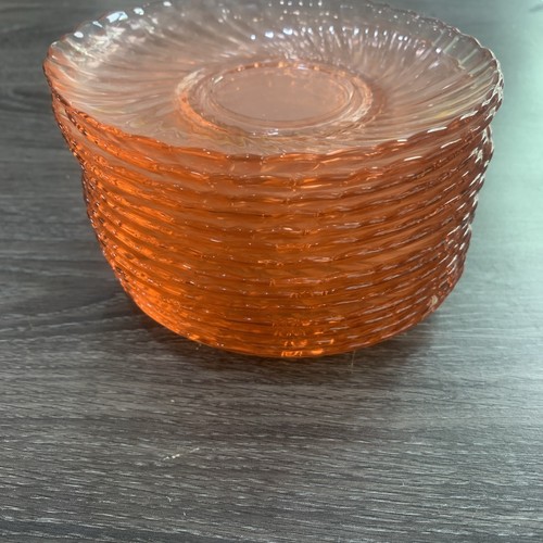 Vintage Arcoroc France Rosaline Pink Swirl Glass 5 1/2” Saucer Set Of 12 - Picture 2 of 2