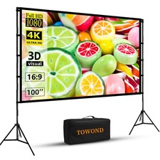Projector Screen with Stand, 100 inch Outdoor Projector Screen Portable Indoo...