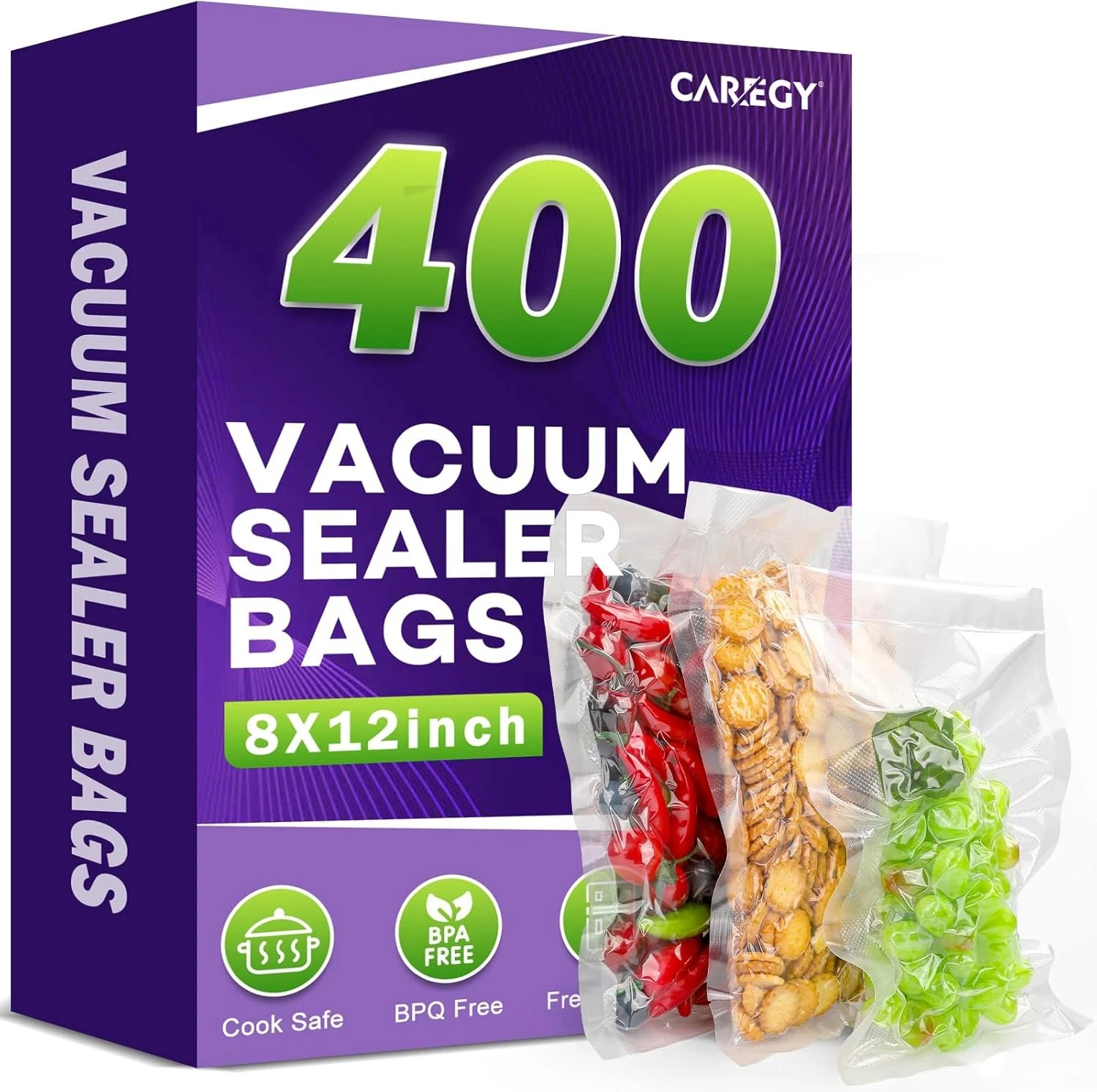 CAREGY Vacuum Sealer Bags 400 Quart 8" x 12" with BPA 400Pack(8"x12"), Clear