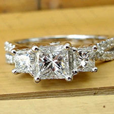 2.29 TCW Princess Cut Moissanite Three Stone Engagement Ring 925 Sterling Silver