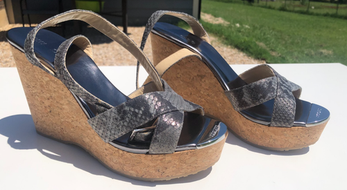 NEW Jimmy Choo Papyrus Wedge Sandals Snake Leather Cork Heels EU 42 US 11.5 - Picture 3 of 23