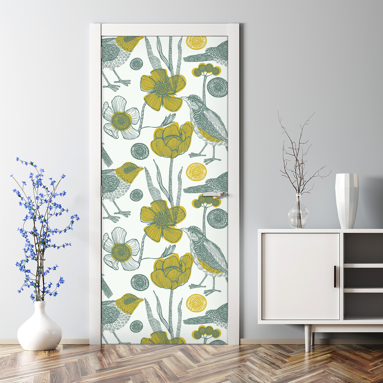 Garden and Birds floral renters fairytale nature wall pastel nursery Door Decal