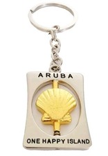 Vintage Aruba Spinning Seashell Keychain One Happy Island Souvenir Keyring FLAW