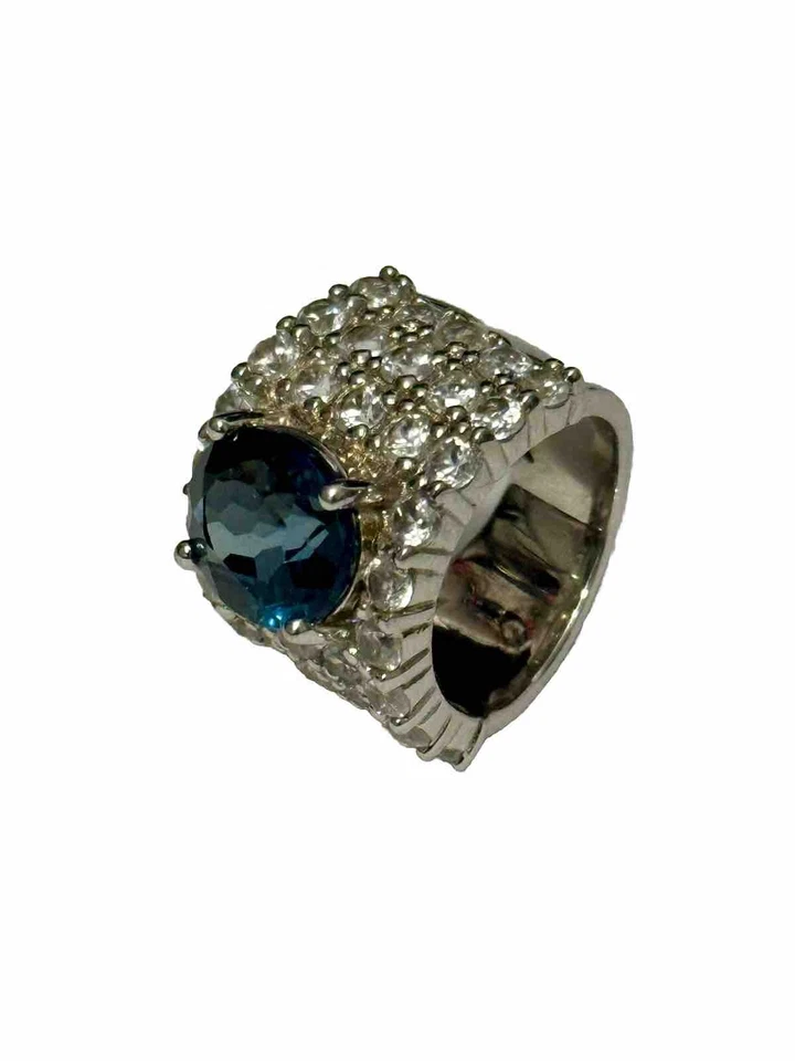 Hermoso anillo de piedras preciosas 925 chapado en oro rodio/blanco talla 6 Foto 2 de 3