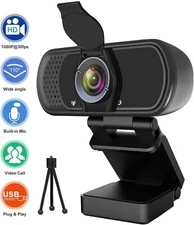 Full HD 1080P Web Camera 30fps, Plug & Play USB Webcam with Built-in Microphone