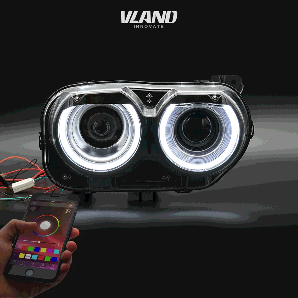 Par de faros LED RGB luces de cambio de color para Dodge Challenger SE RT 2015-2023 Foto 3 de 4