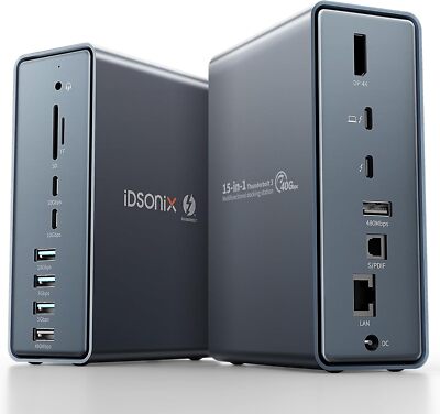 Thunderbolt 3 Docking Station IDsonix 15in1 USB-C Dock Dual 4K@60Hz DP1.4 Power