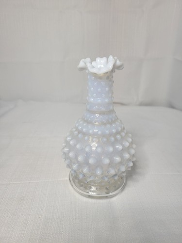 FENTON Hobnail Opalescent Glass Vase Ruffled top - Picture 3 of 5
