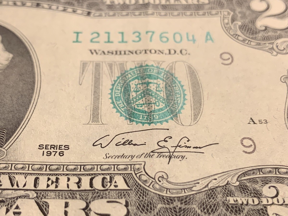 貴重　Made in U.S.A-2 1976 1976 $2.00 USD Bill Error Misaligned Green Seal Off Center