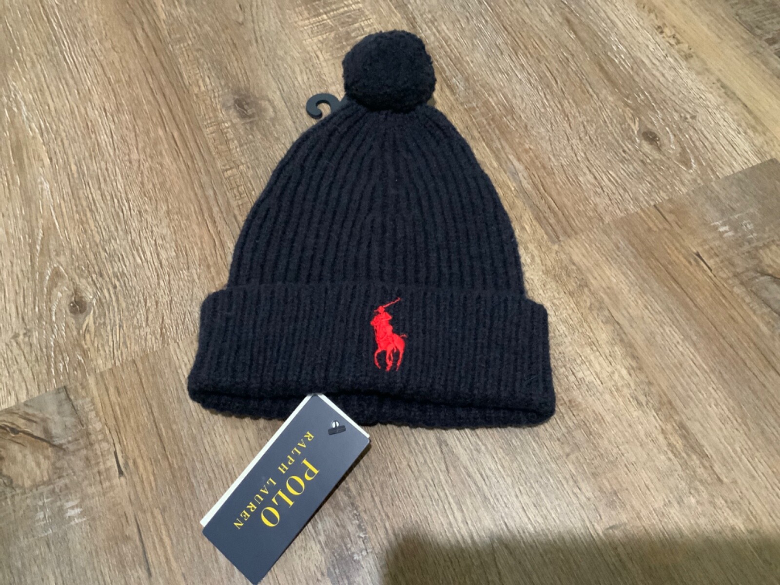 RALPH LAUREN POLO Lana Inverno Sci POM POM CAPPELLO BIG PONY Blu Navy